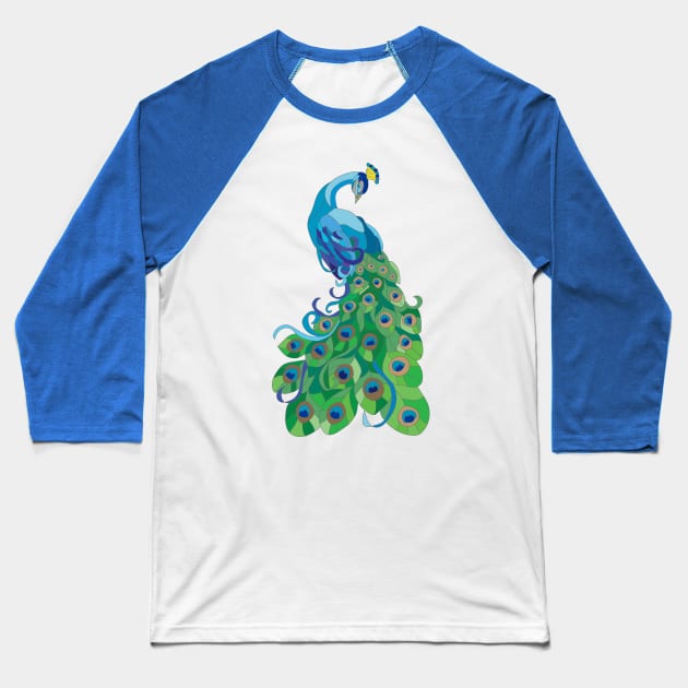 Peacock illustration Baseball T-Shirt by JulietLake